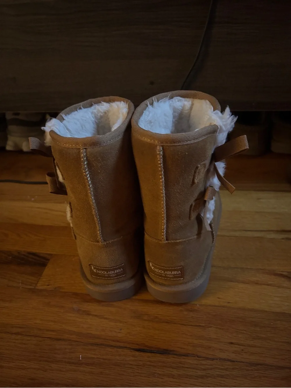 Koolaburra Kids Tan Suede Boot with Sherpa and Side Bows